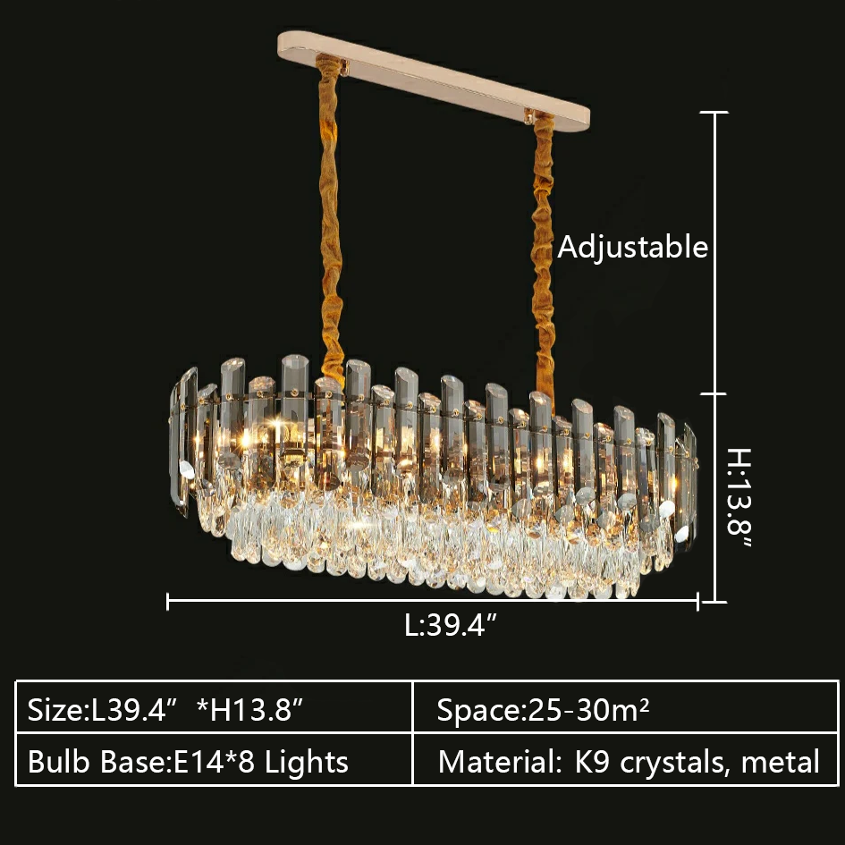 Luxury Large Rectangle 39.4''  Mounted K9 Crystal Chandelier