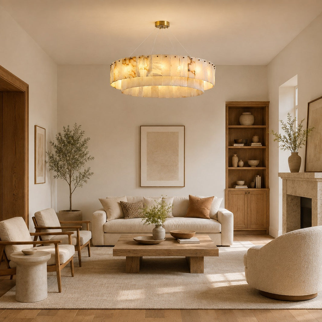 Solenne Spanish Alabaster Tiered Chandelier 25.59" 31.5" 39.4"