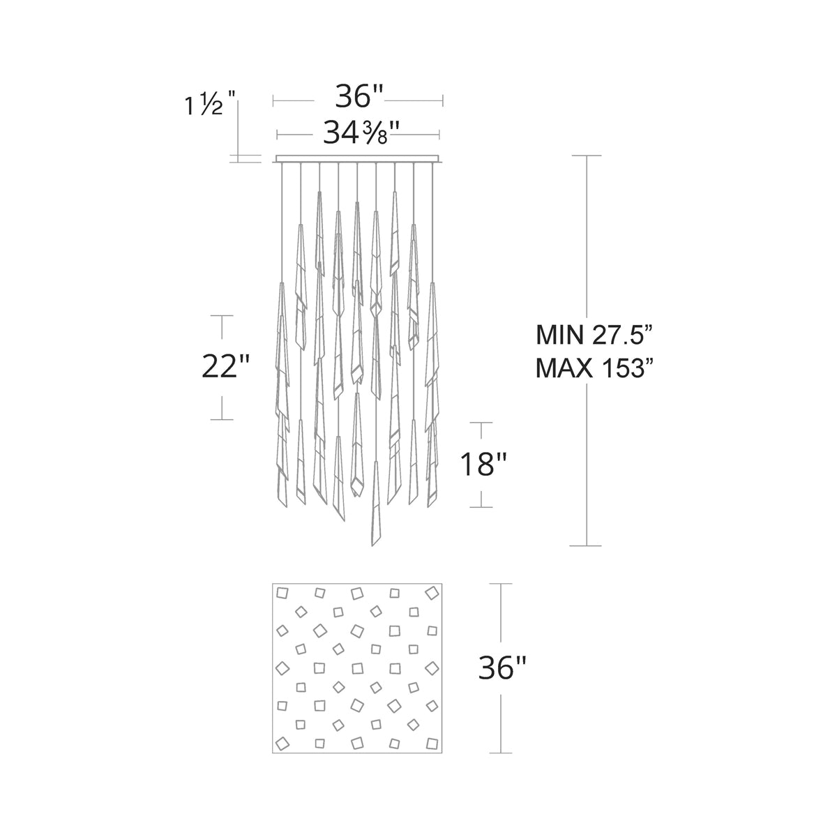 Solitude Square LED Multi Pendant Light – Crystal Cluster Fixture