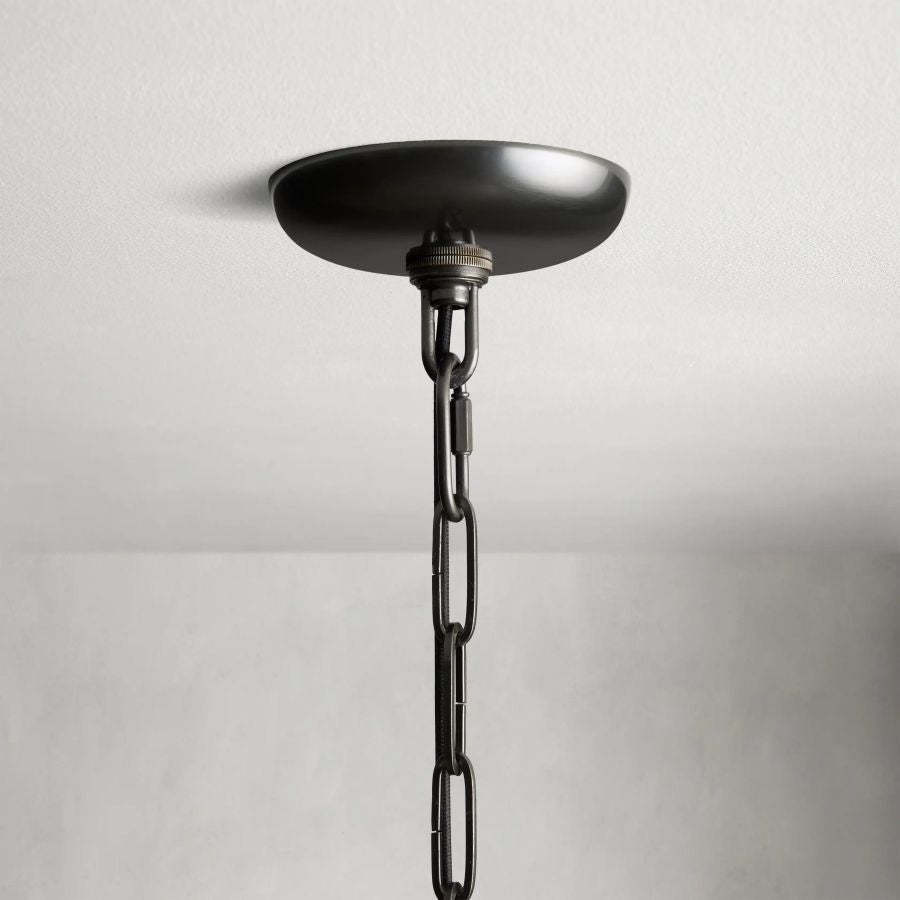 Givrelle round chandelier black ceiling canopy and chain mounting detail
