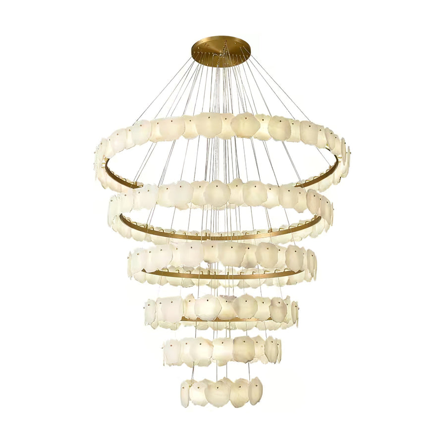 Ecliptica Spiral Alabaster Chandelier – Gold & White 4‑6 Layer Luxury Ceiling Light