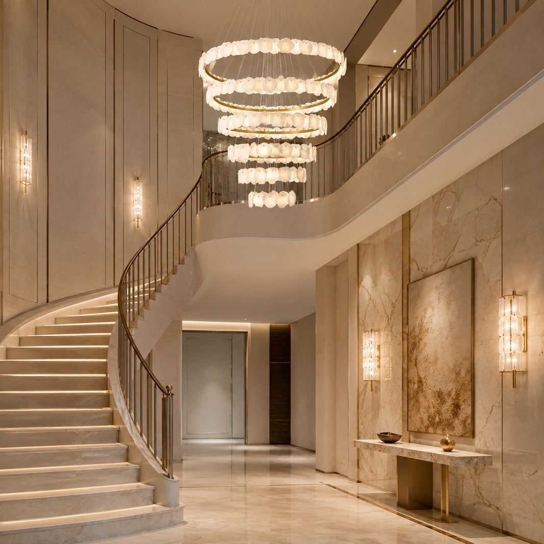 Spiral Alabaster Chandelier – Gold & White 4‑6 Layer Luxury Ceiling Light