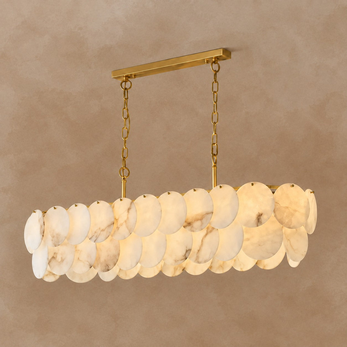 Valencia French Art Deco Spanish Alabaster Linear Chandelier 47.2"