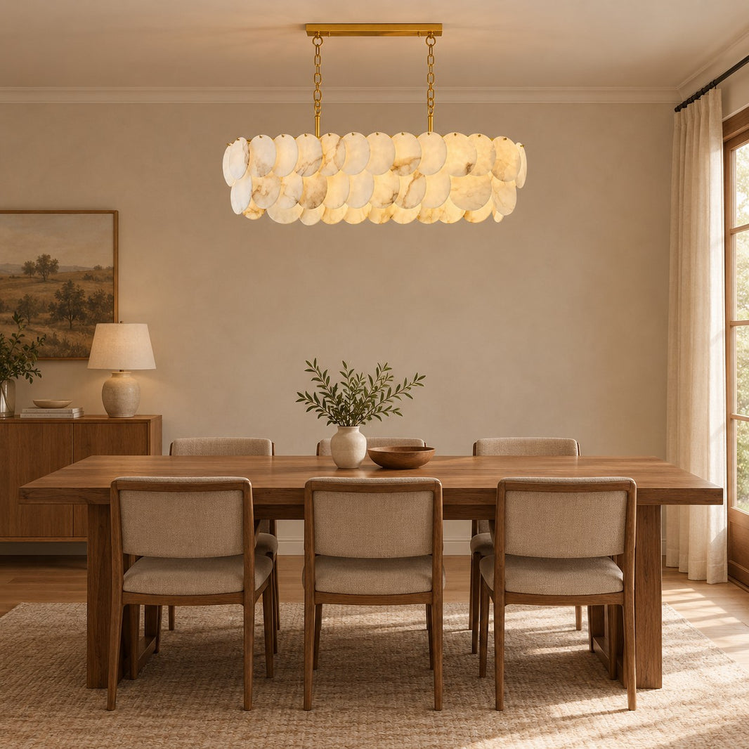 Valencia French Art Deco Spanish Alabaster Linear Chandelier 47.2"