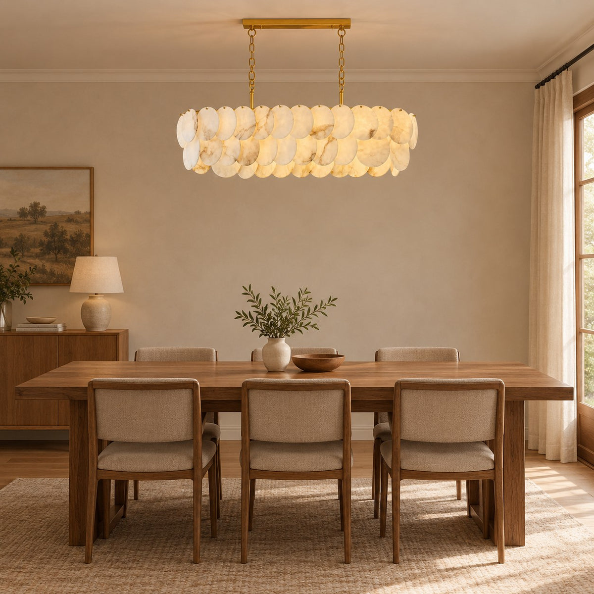 Valencia French Art Deco Spanish Alabaster Linear Chandelier 47.2"