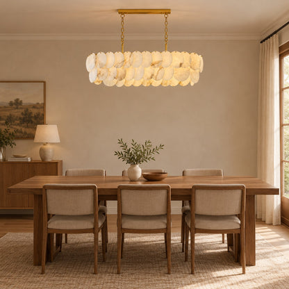 Valencia French Art Deco Spanish Alabaster Linear Chandelier 47.2"