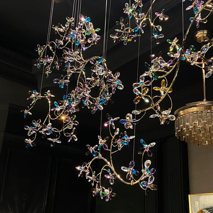 Hotel Entrance Crystal Flower Branch Chandelier Luxury Ceiling Lighting Fixture for Foyer Entryway