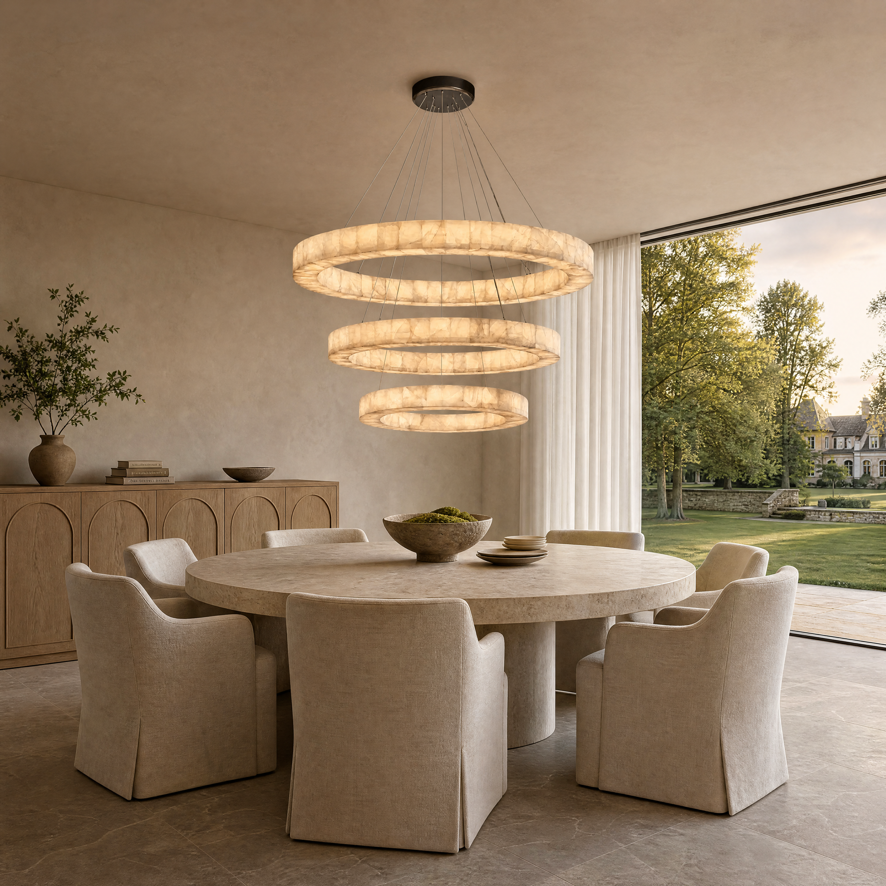 3-TIER ROUND ALABASTER CHANDELIER 39" 47" 59"D
