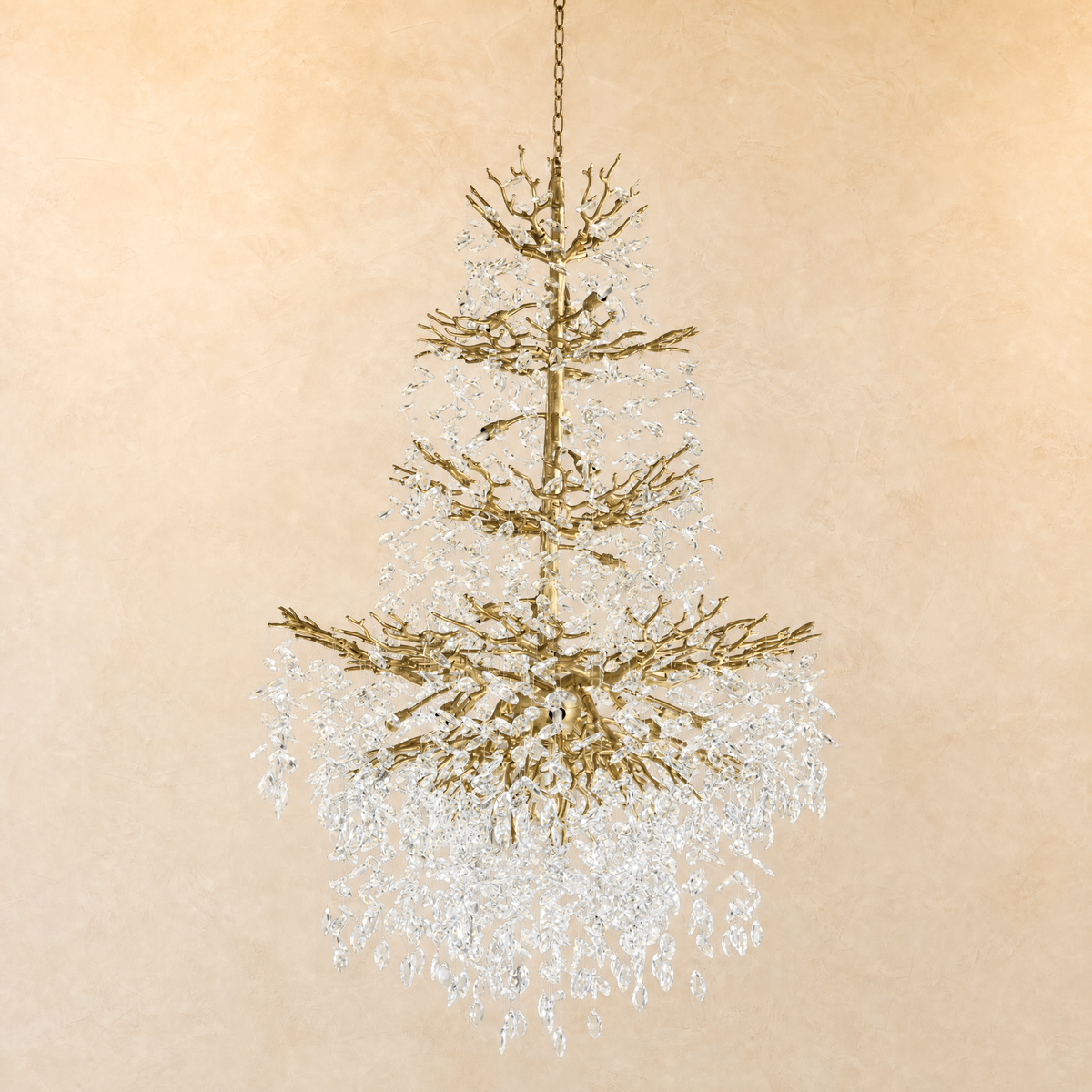 61" Gold 23-Light Tiered K9 Crystal Branch Chandelier