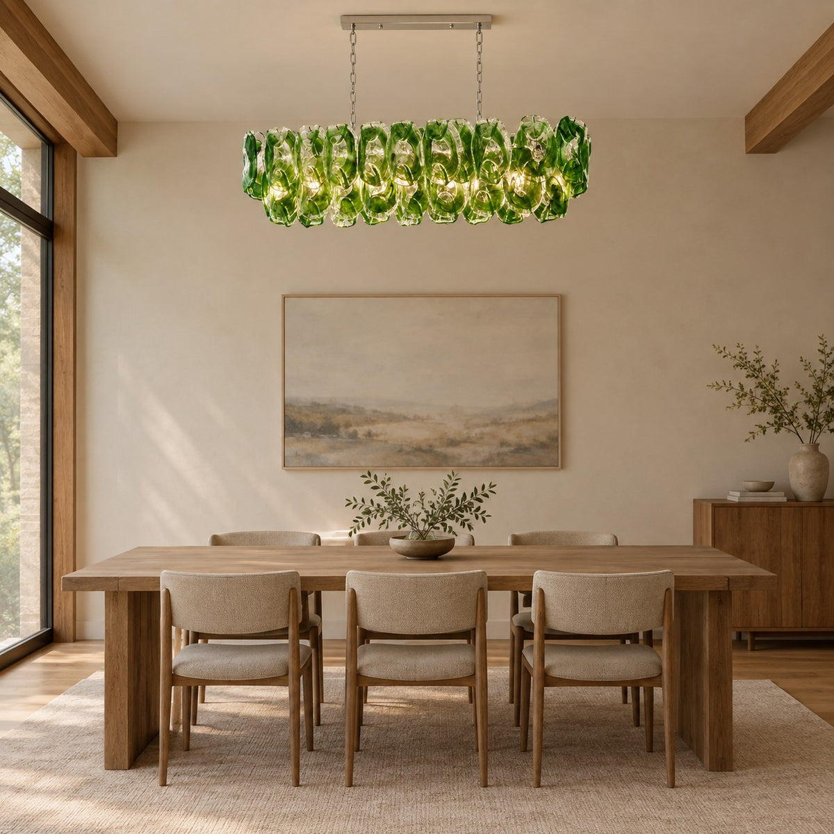 Verdalia Sculptural Green Glass Linear Chandelier 39.4" 47.2"