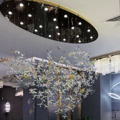 Hotel Entrance Crystal Flower Branch Chandelier Luxury Ceiling Lighting Fixture for Foyer Entryway