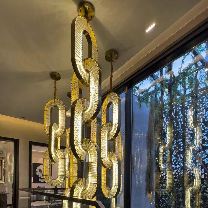 Luxury Crystal Chain Pendant Chandelier for High Ceilings