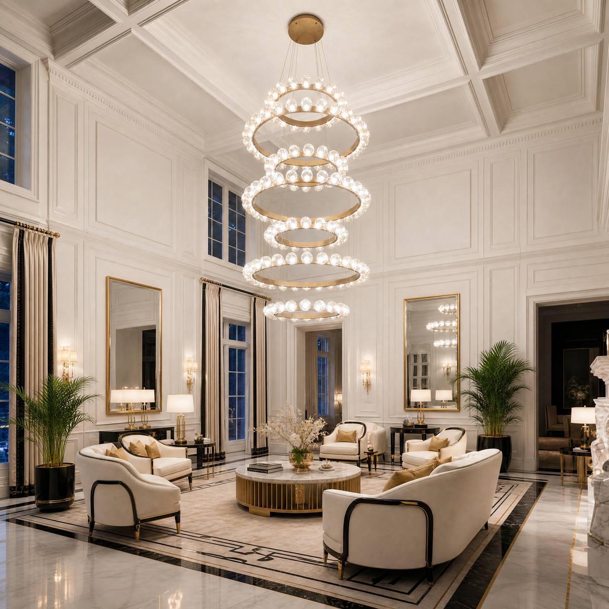 Chandelier For High Ceiling in a dining room