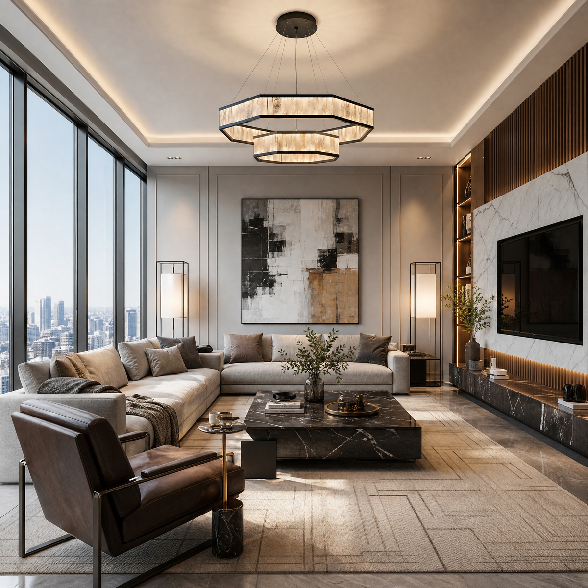 Natural Stone Pendant Light in a foyer