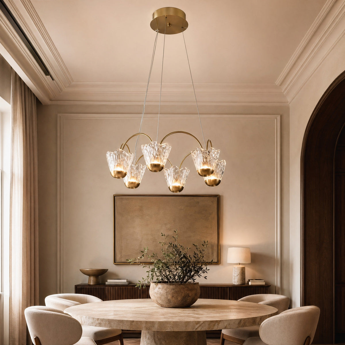 Contemporary Chandelier Dining Room in a foyer