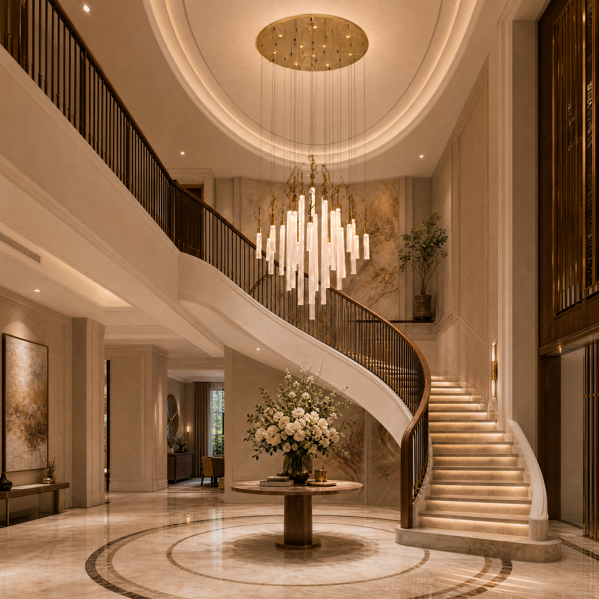 Modern Chandelier in a two-story foyer