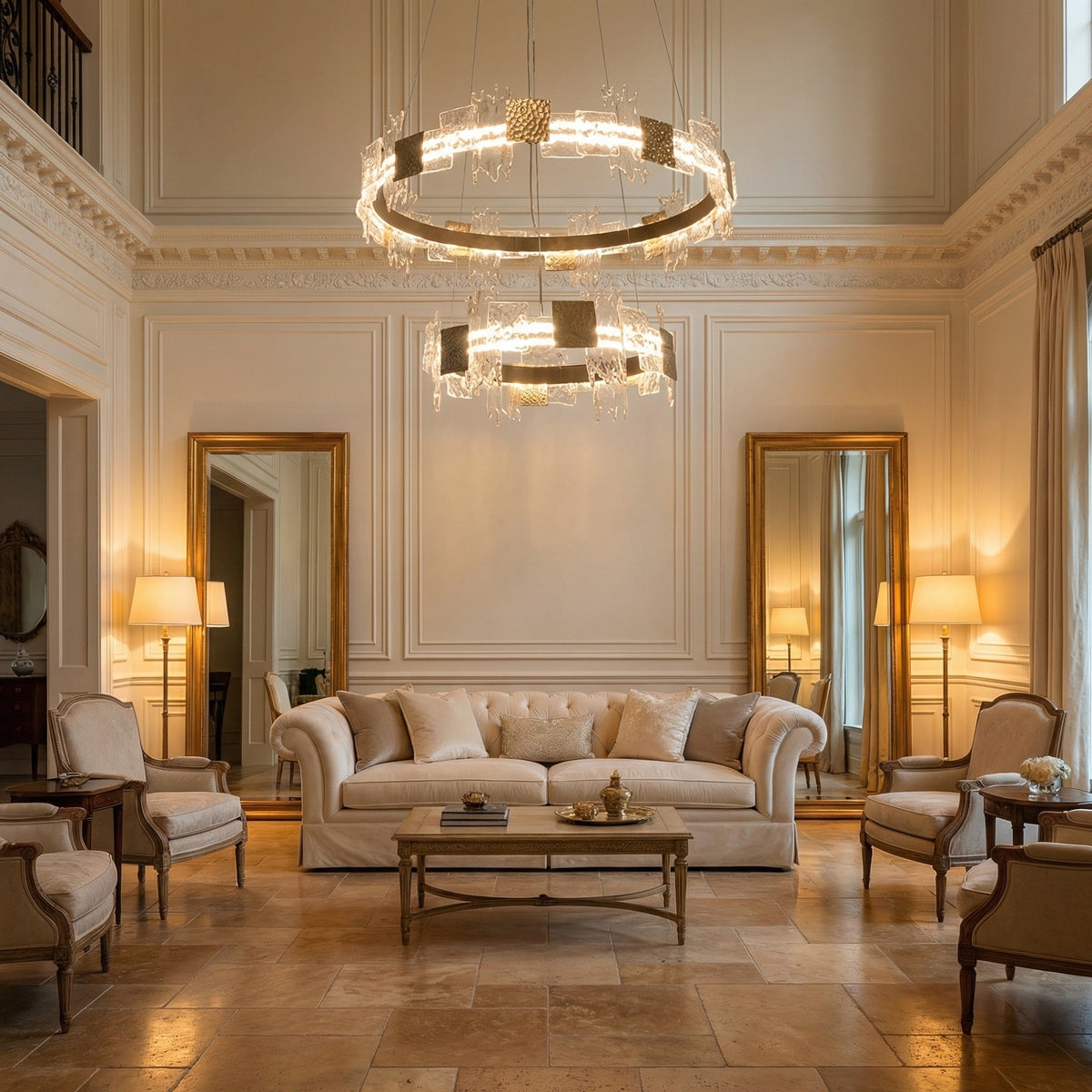 Gold Chandelier in a dining room