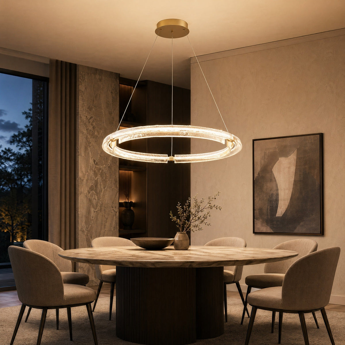 Glass Chandelier in a dining room