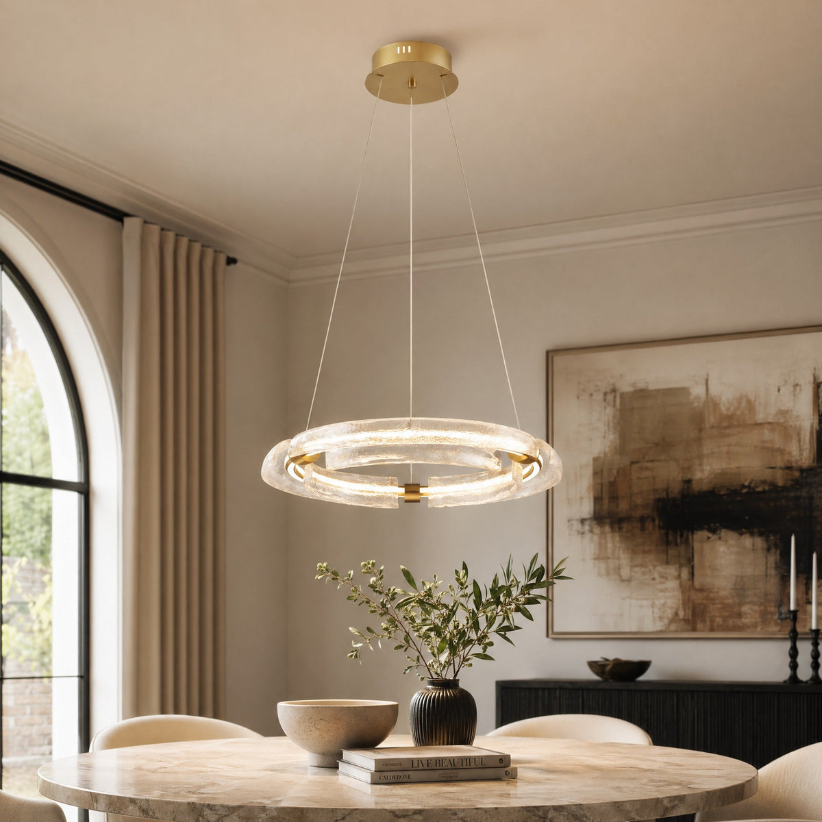 Glass Round Chandelier in a dining room
