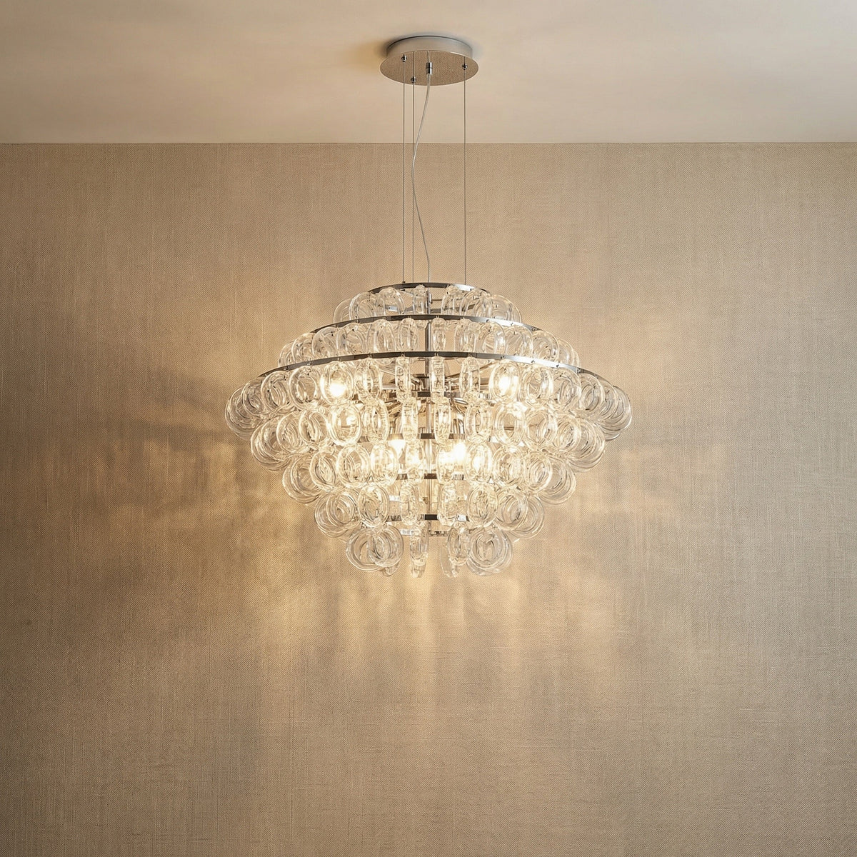 Modern Glass Chandelier in chrome