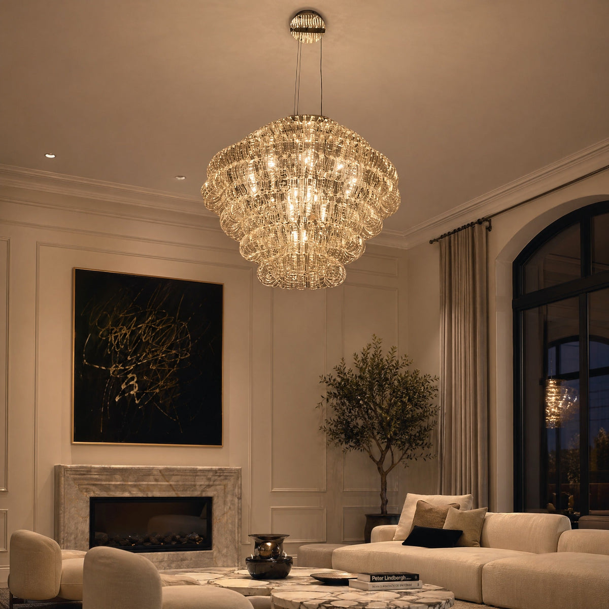 Chrome Chandelier in a dining room