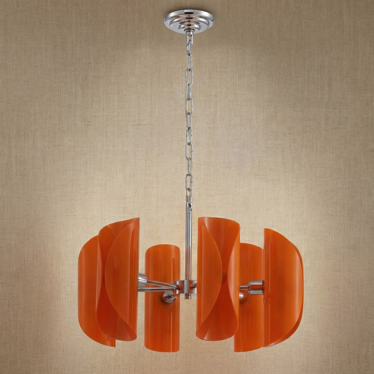 Detail of the sculpted metal with chrome finish