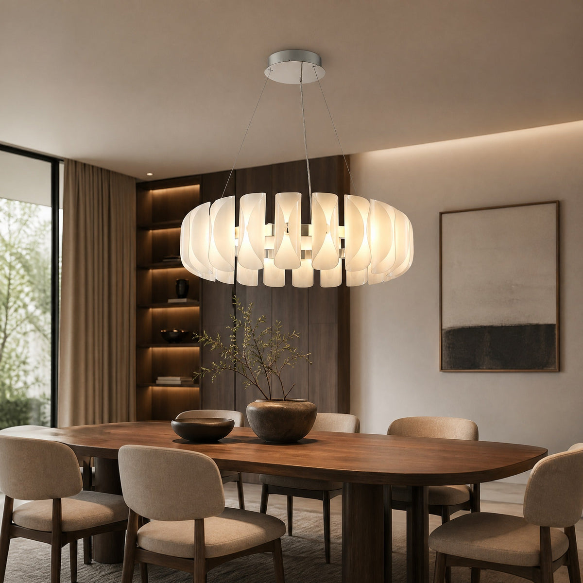 Glass Round Chandelier in a dining room