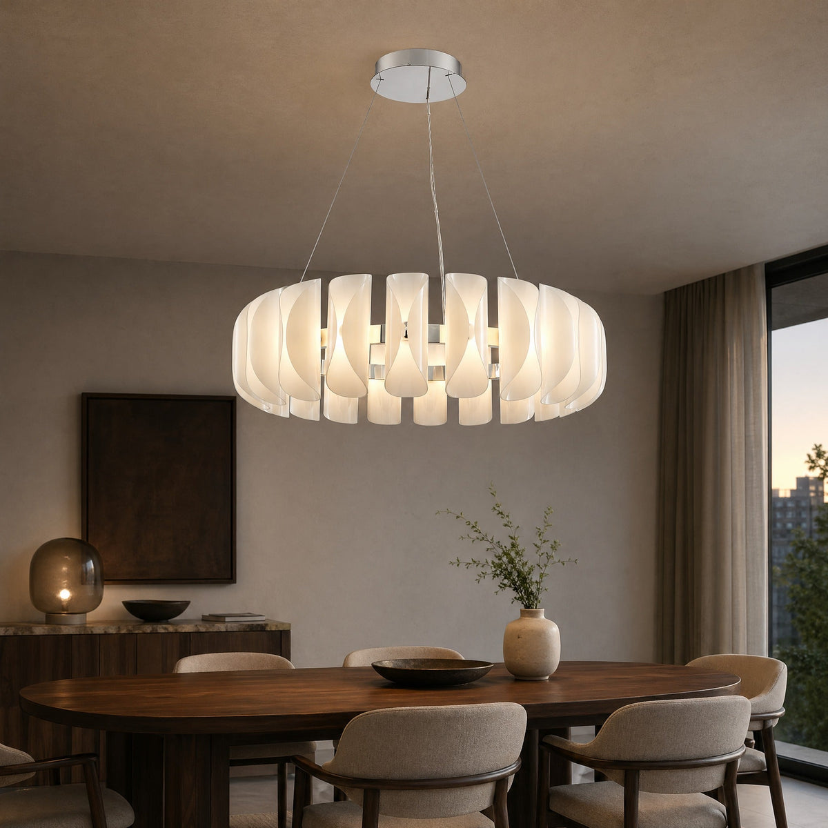 Glass Round Chandelier in a living room