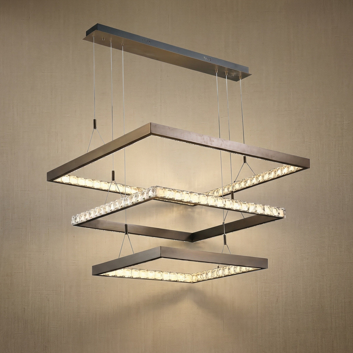 Crystal chandelier in brushed blue antique copper