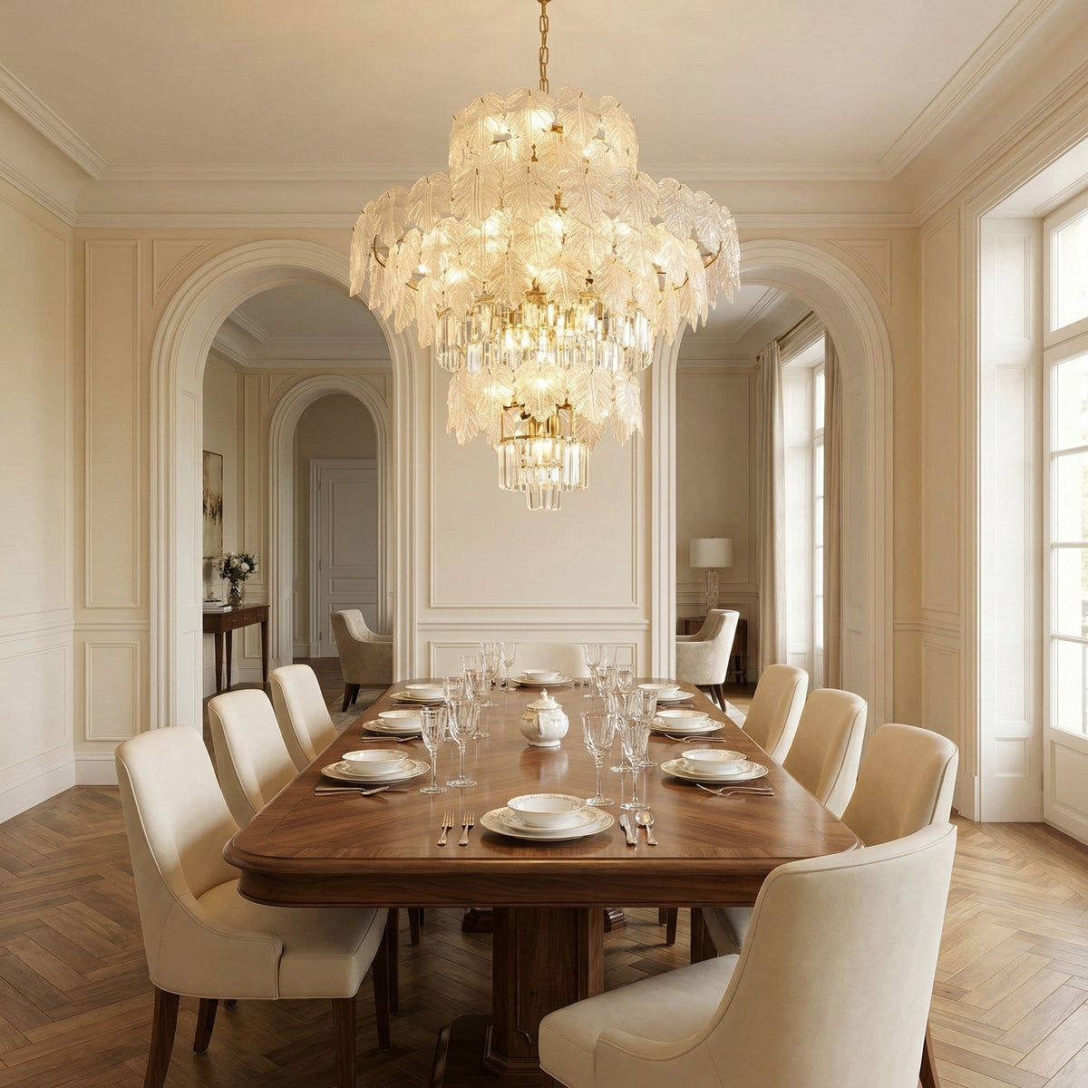 Contemporary Crystal Chandelier in a living room