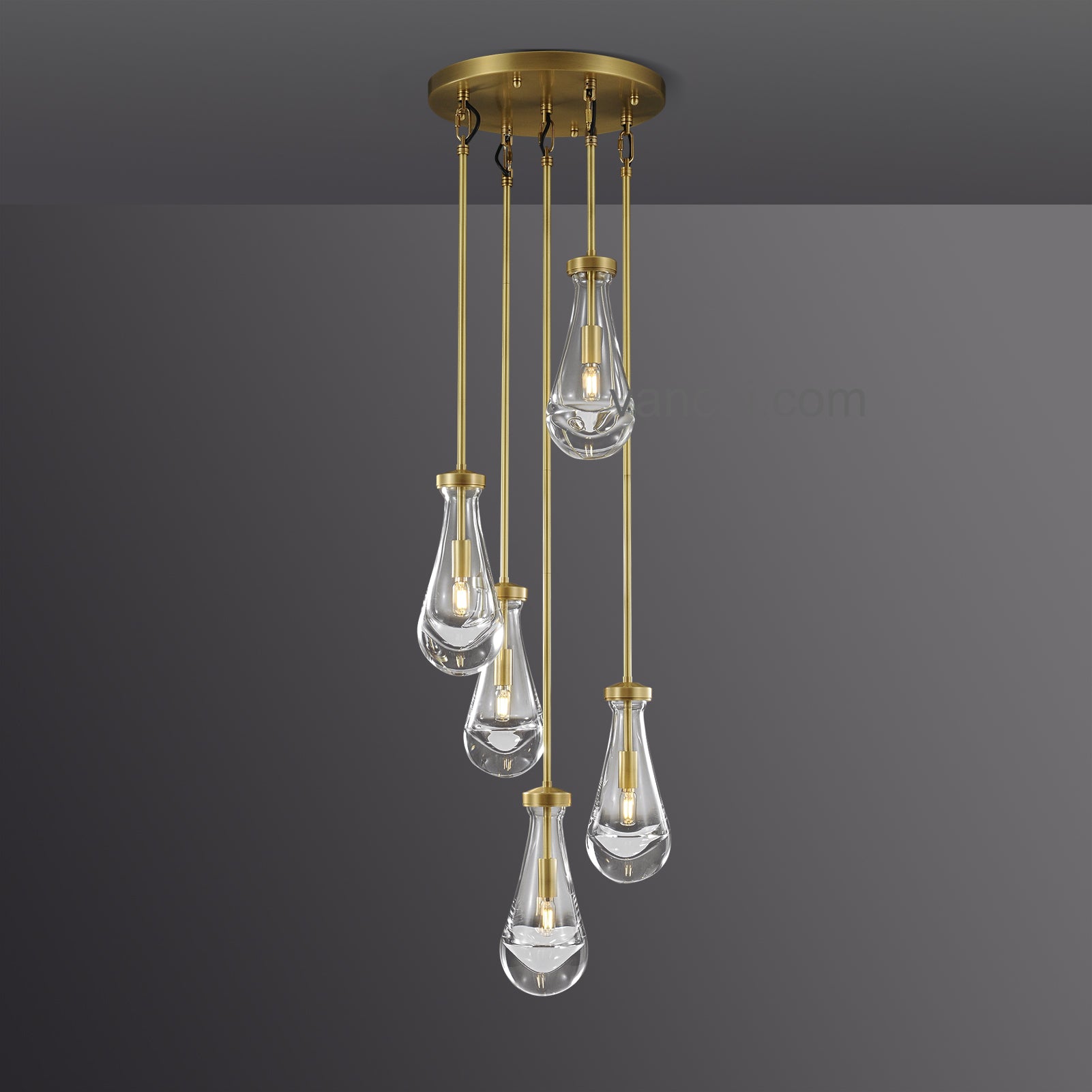 Raindrop Glass Round 5 Lights Chandelier (rod)