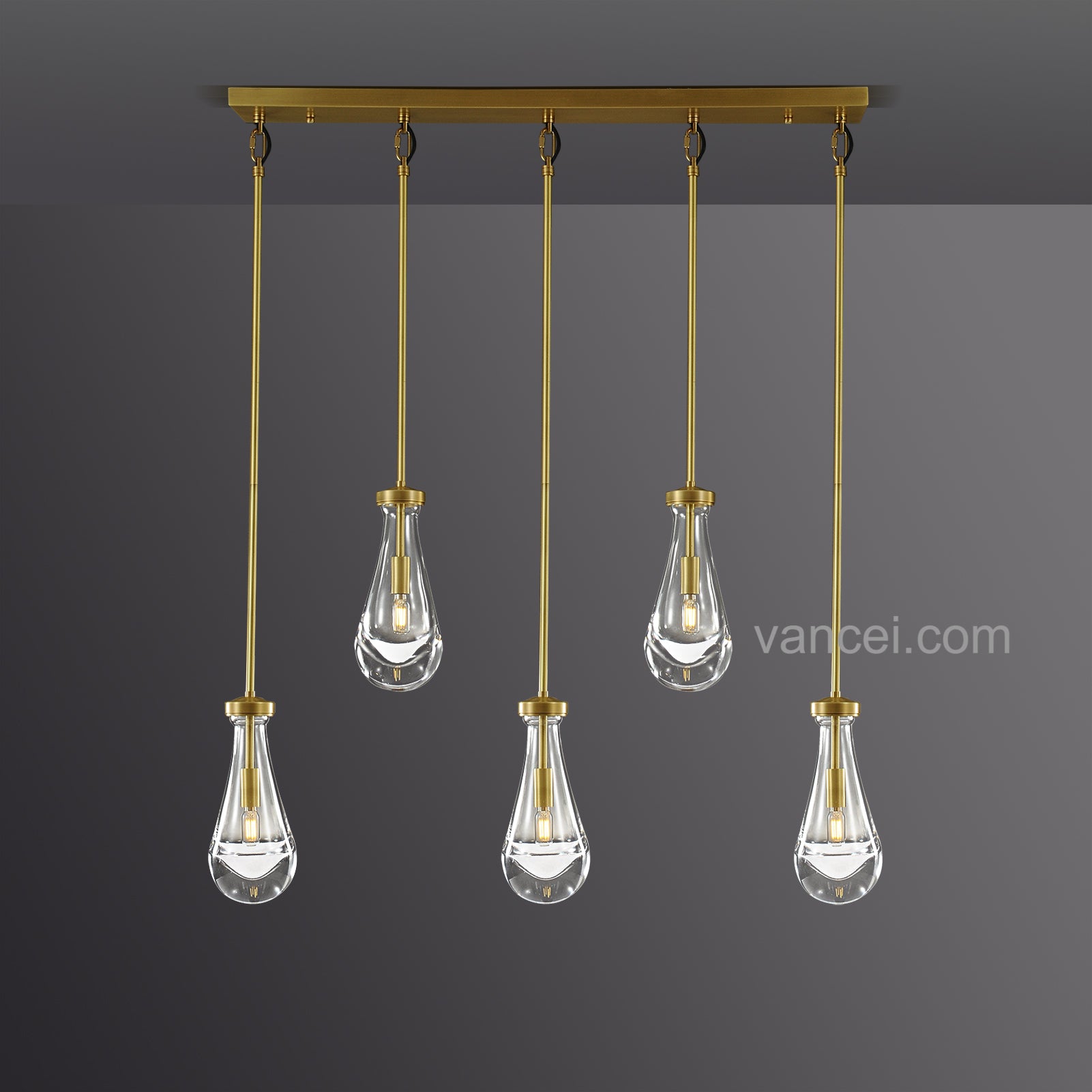 Raindrop Glass Rectangular 5 Lights Chandelier (rod)