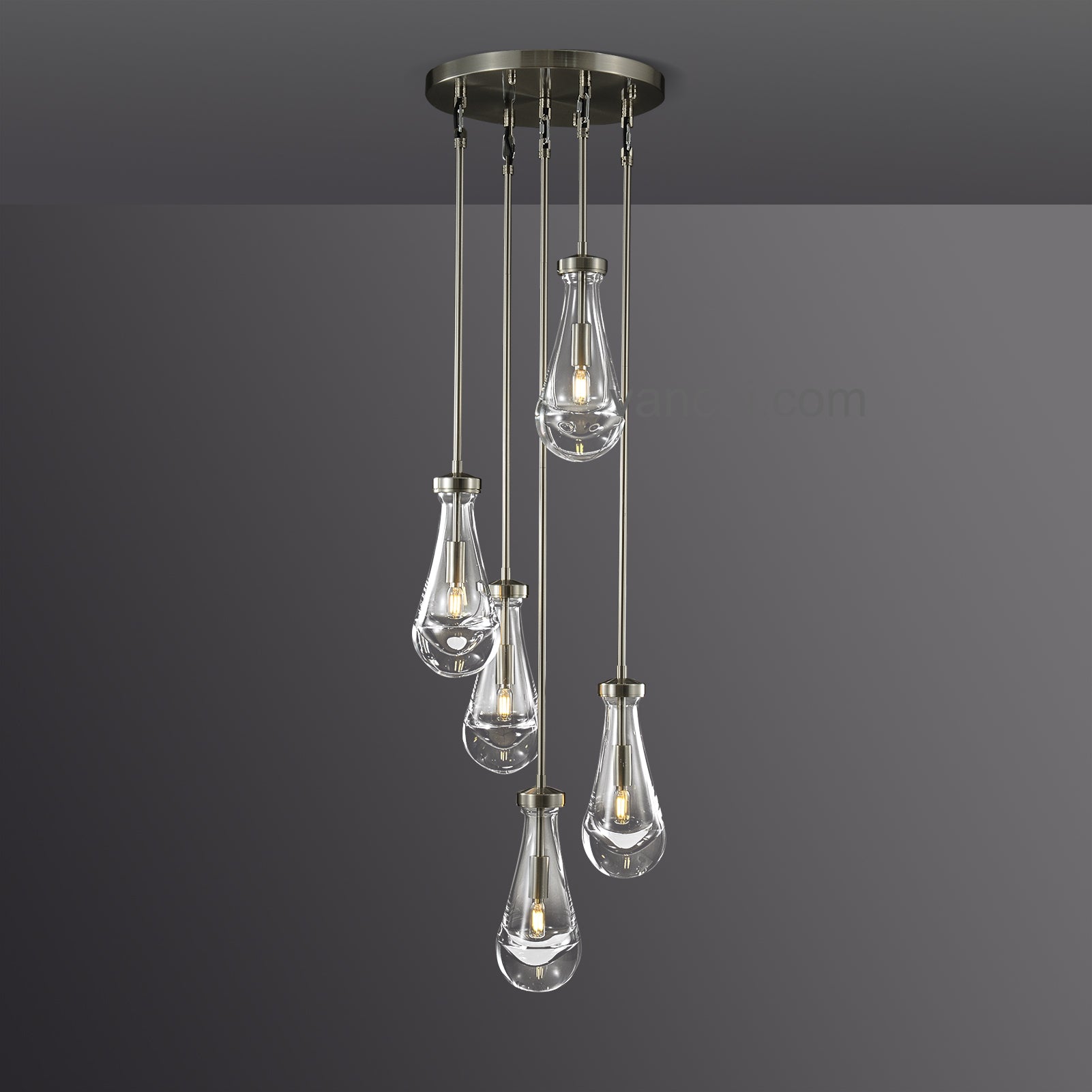 Raindrop Glass Round 5 Lights Chandelier (rod)