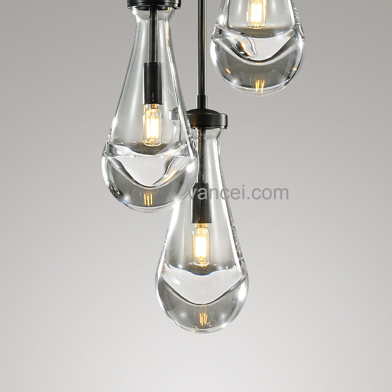 Raindrop Glass Round round chandelier 3 lights (rod)