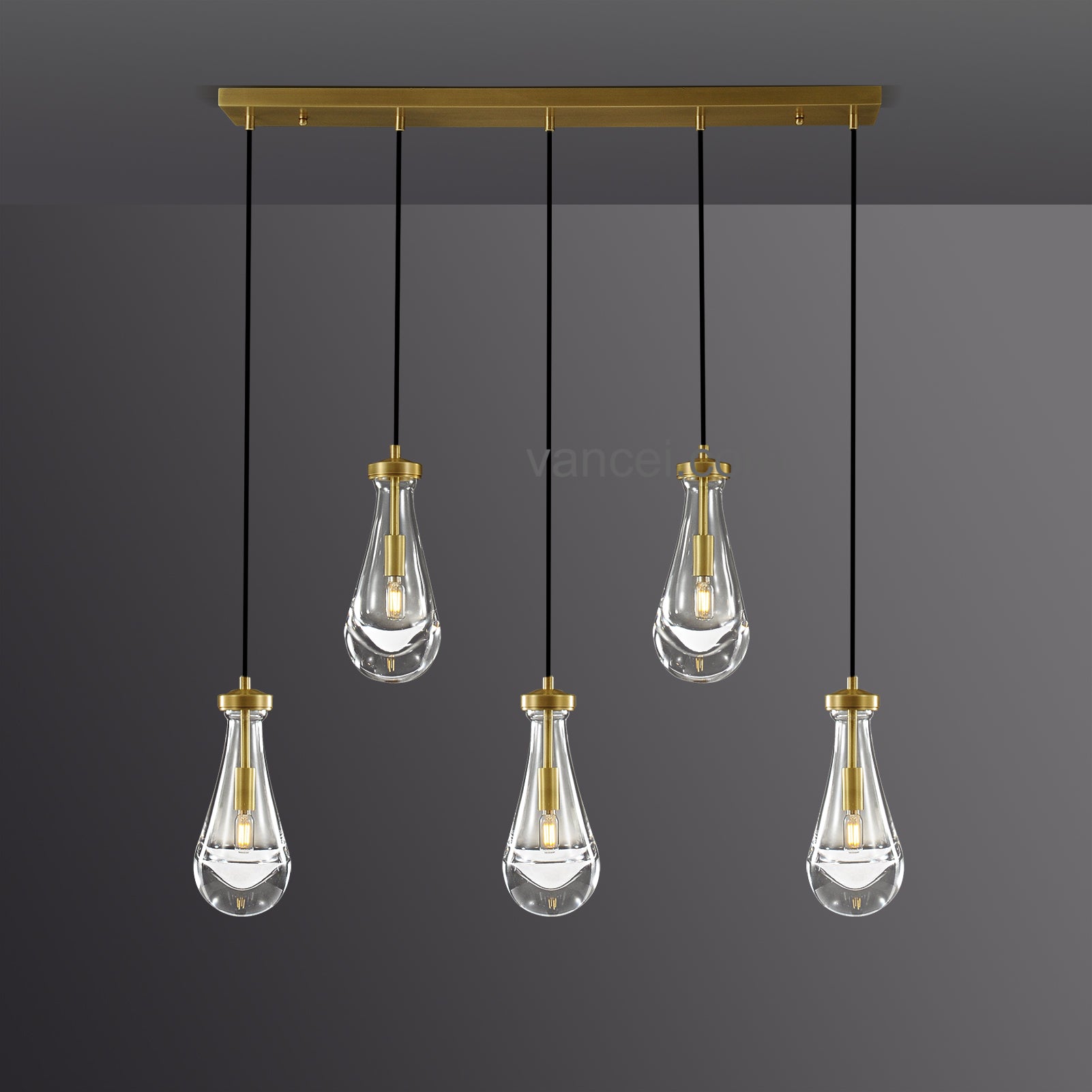 Raindrop Glass Rectangular 5 Lights Chandelier (cord)