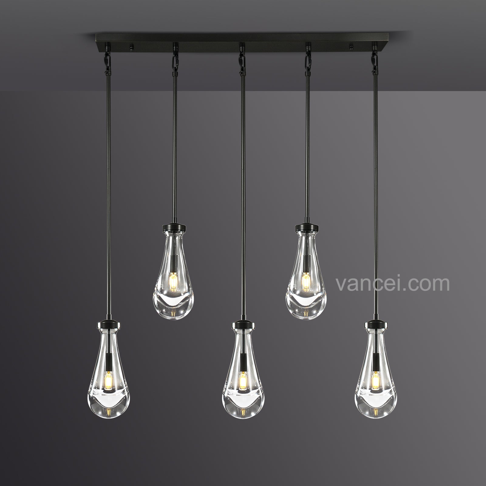 Raindrop Glass Rectangular 5 Lights Chandelier (rod)