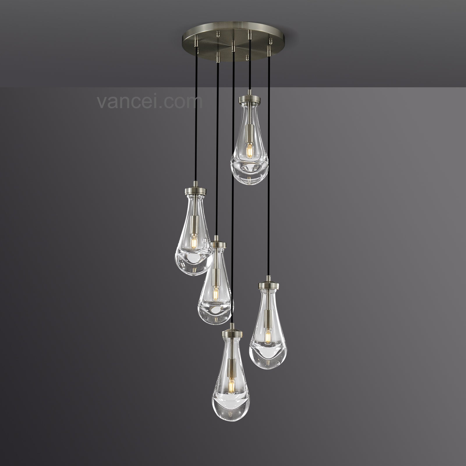 Raindrop Glass Round 5 Lights Chandelier (cord)