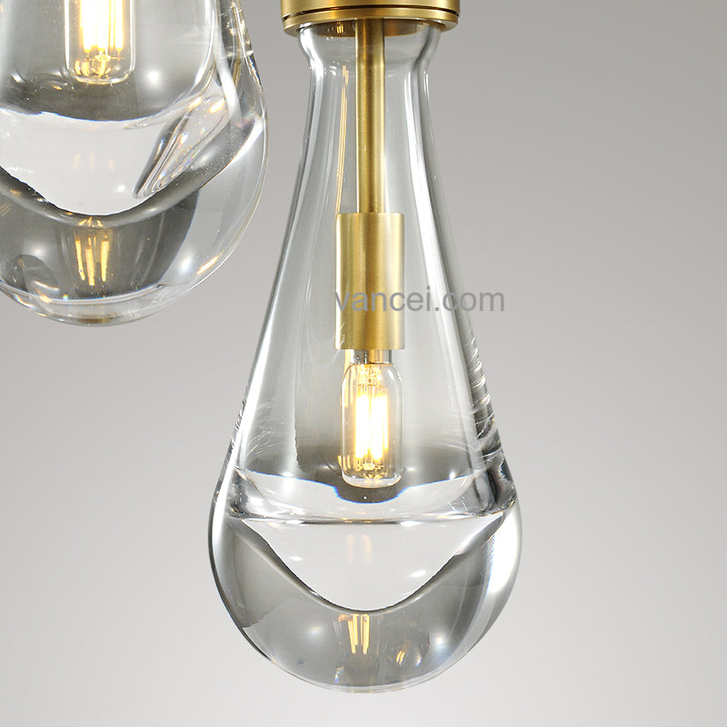 Raindrop Glass Round round chandelier 3 lights (rod)