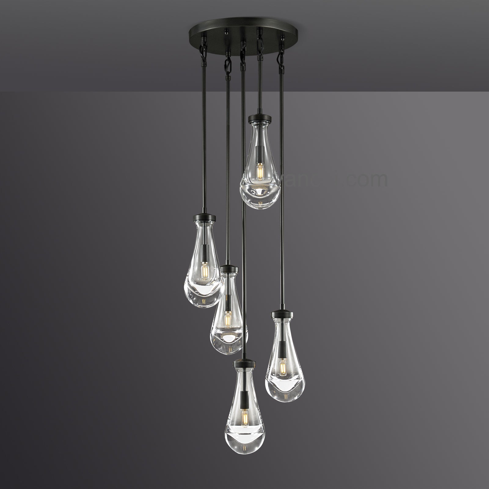 Raindrop Glass Round 5 Lights Chandelier (rod)