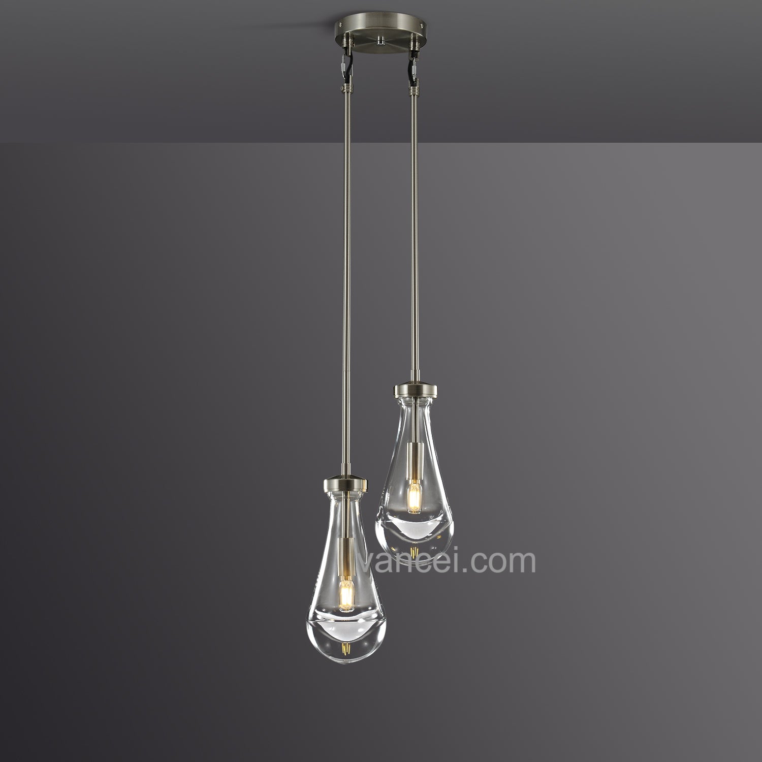 Raindrop Glass Round round chandelier 2 lights (rod)