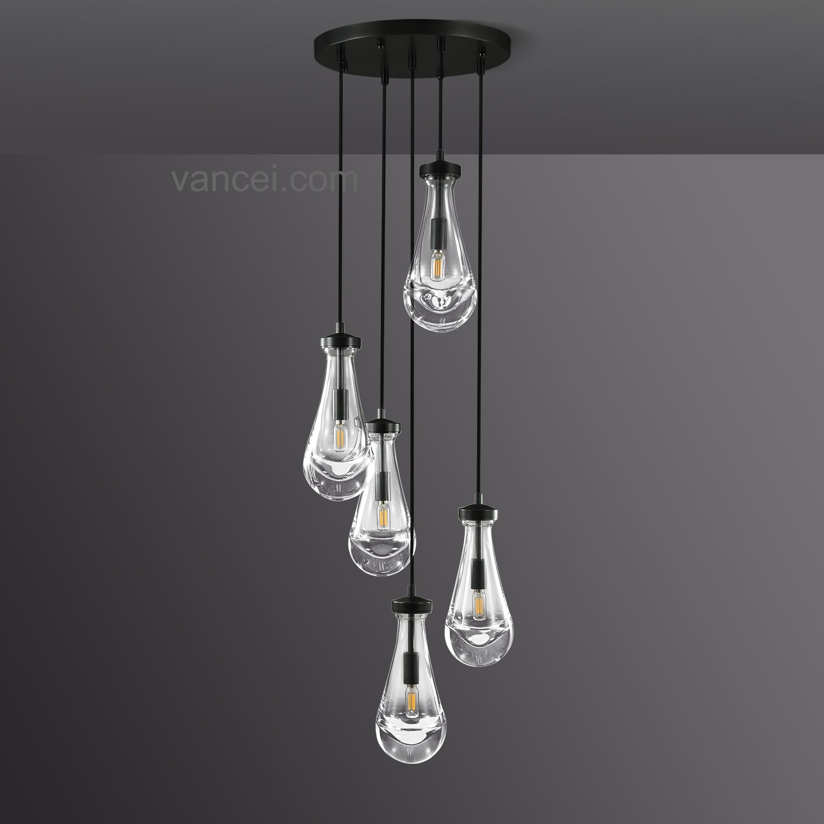 Raindrop Glass Round 5 Lights Chandelier (cord)