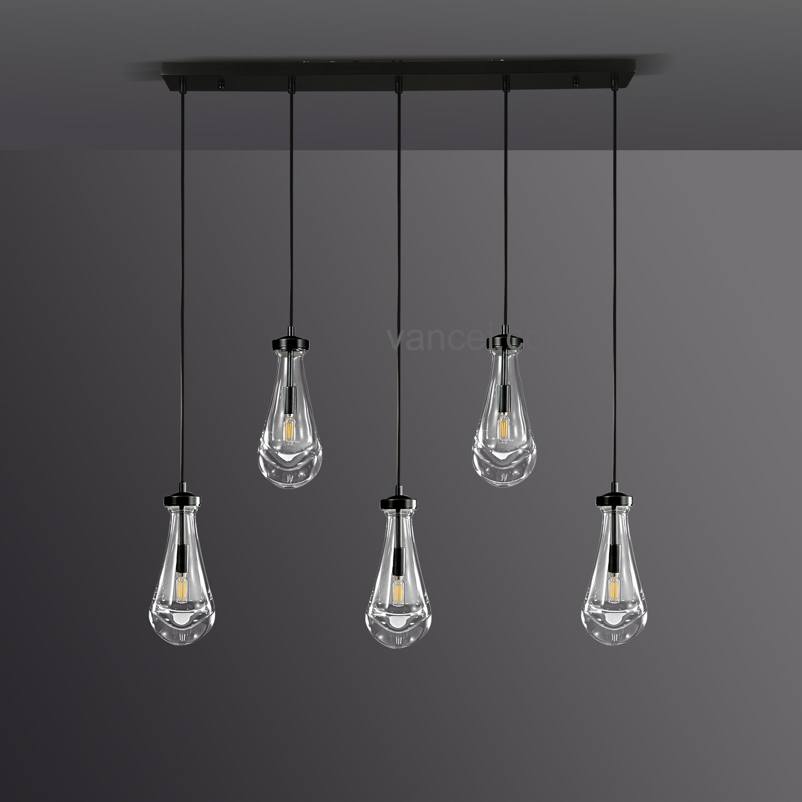 Raindrop Glass Rectangular 5 Lights Chandelier (cord)