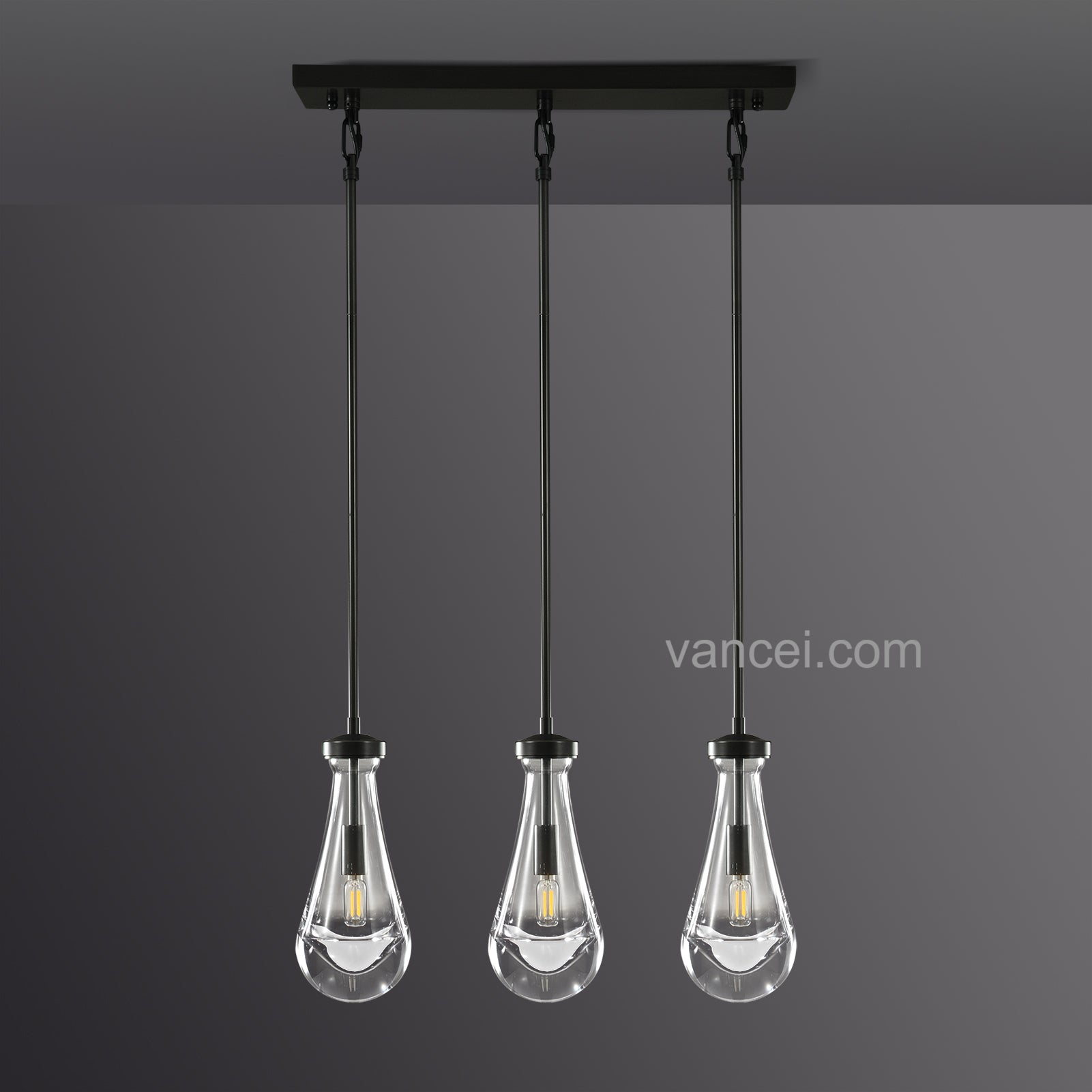 Raindrop Glass Rectangular 3 Lights Chandelier (rod)