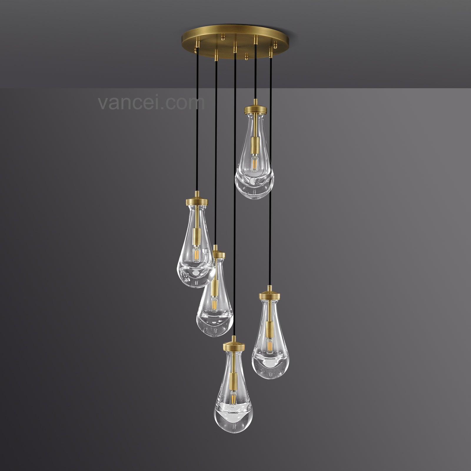 Raindrop Glass Round 5 Lights Chandelier (cord)