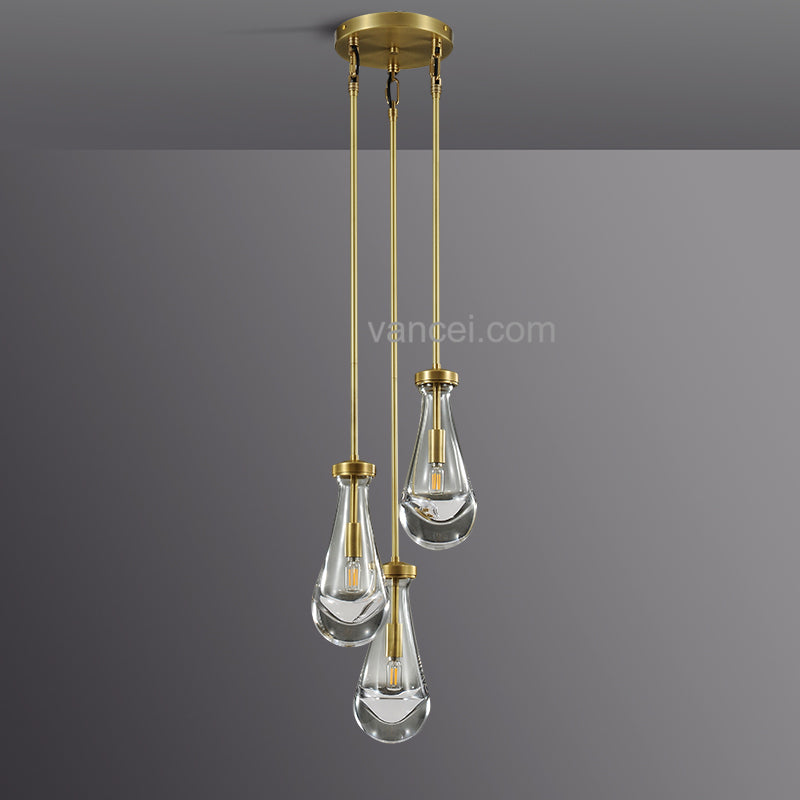 Raindrop Glass Round round chandelier 3 lights (rod)