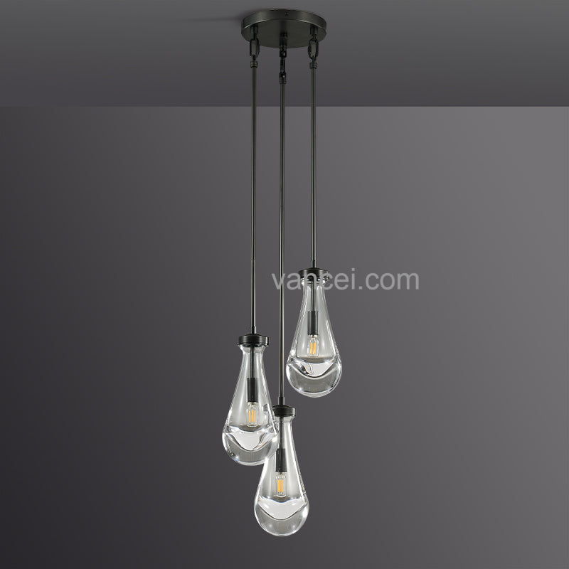 Raindrop Glass Round round chandelier 3 lights (rod)