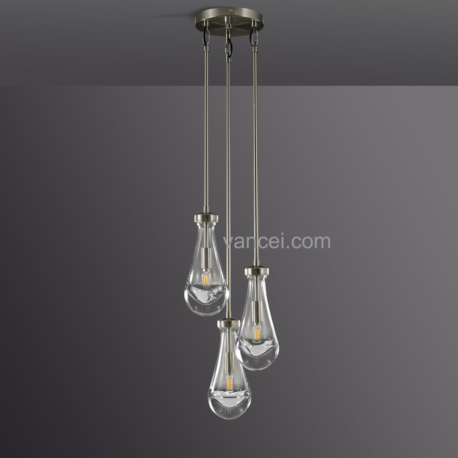 Raindrop Glass Round round chandelier 3 lights (rod)