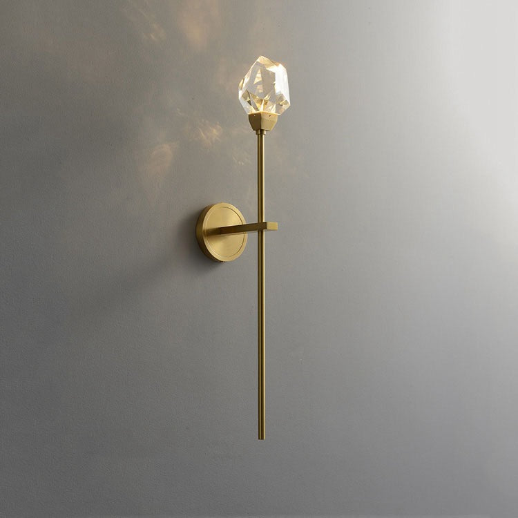 Faceted Crystal Masonry Wall Sconce Using Long Rod, Brass